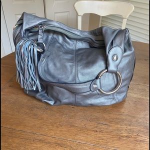 B Makowsky silver metallic leather bag
